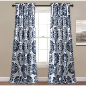 Lush Decor - Set of 2 (84"x52") Evelyn Medallion Rod Pocket  Li Navy